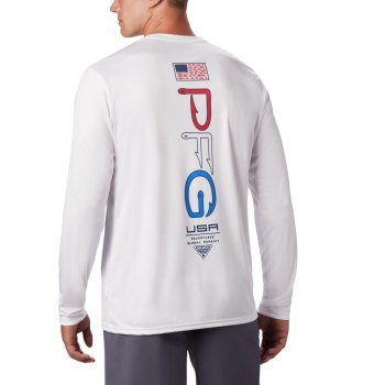 Columbia PFG Terminal Tackle Americana Long Sleeve, Sudaderas Blancos Para Hombre | 148605-MPI